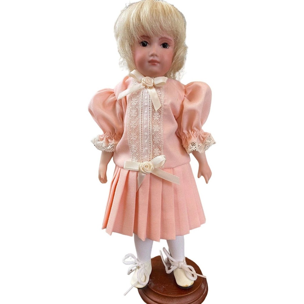 Artist Made Ceramic Repro Doll 9 Piece Strung Body Outfit Blonde Hair Poses OOAK